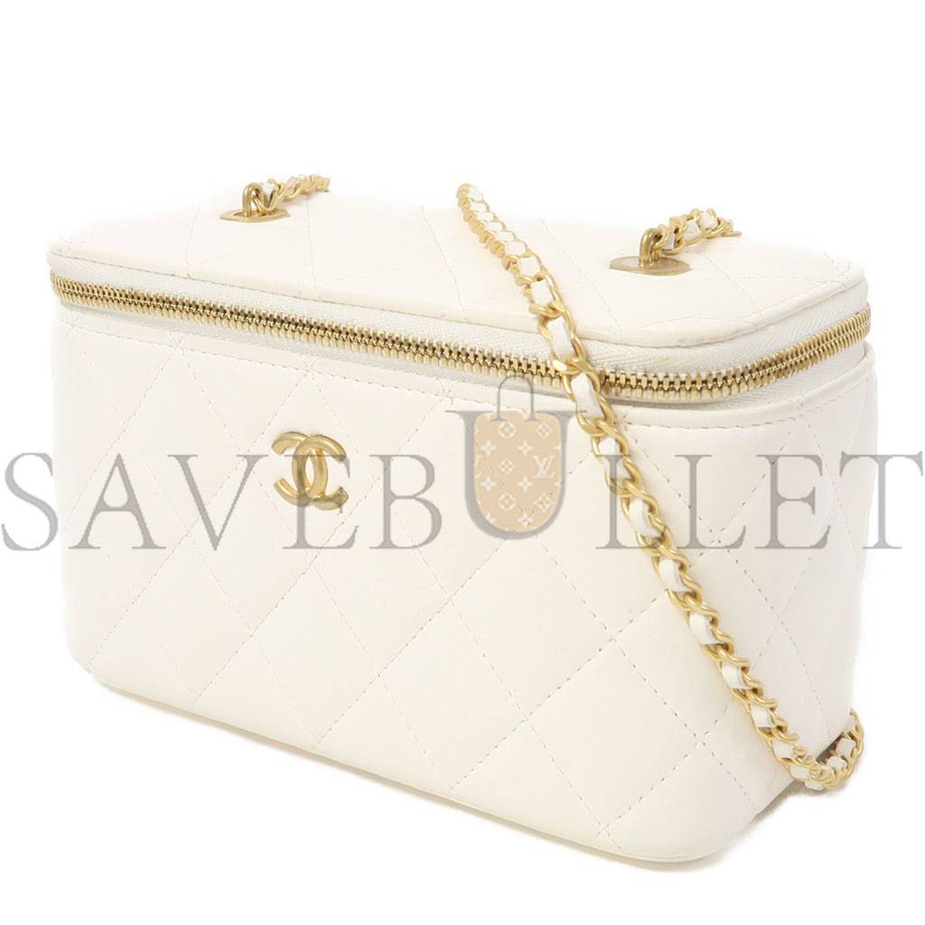 Ch*el quilted cc ghw dressing case chain shoulder bag lambskin leather white ap2303 (17*9*8cm)